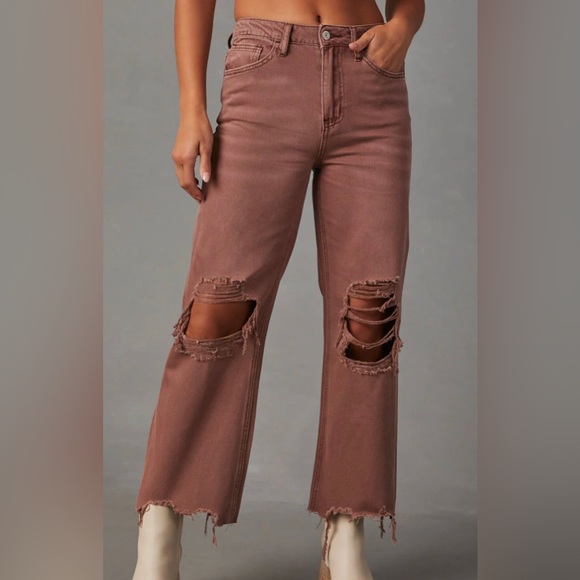 NWT Vervet by Flying Monkey Mauve Cropped Distressed Flare Denim Jeans - Picture 6 of 6